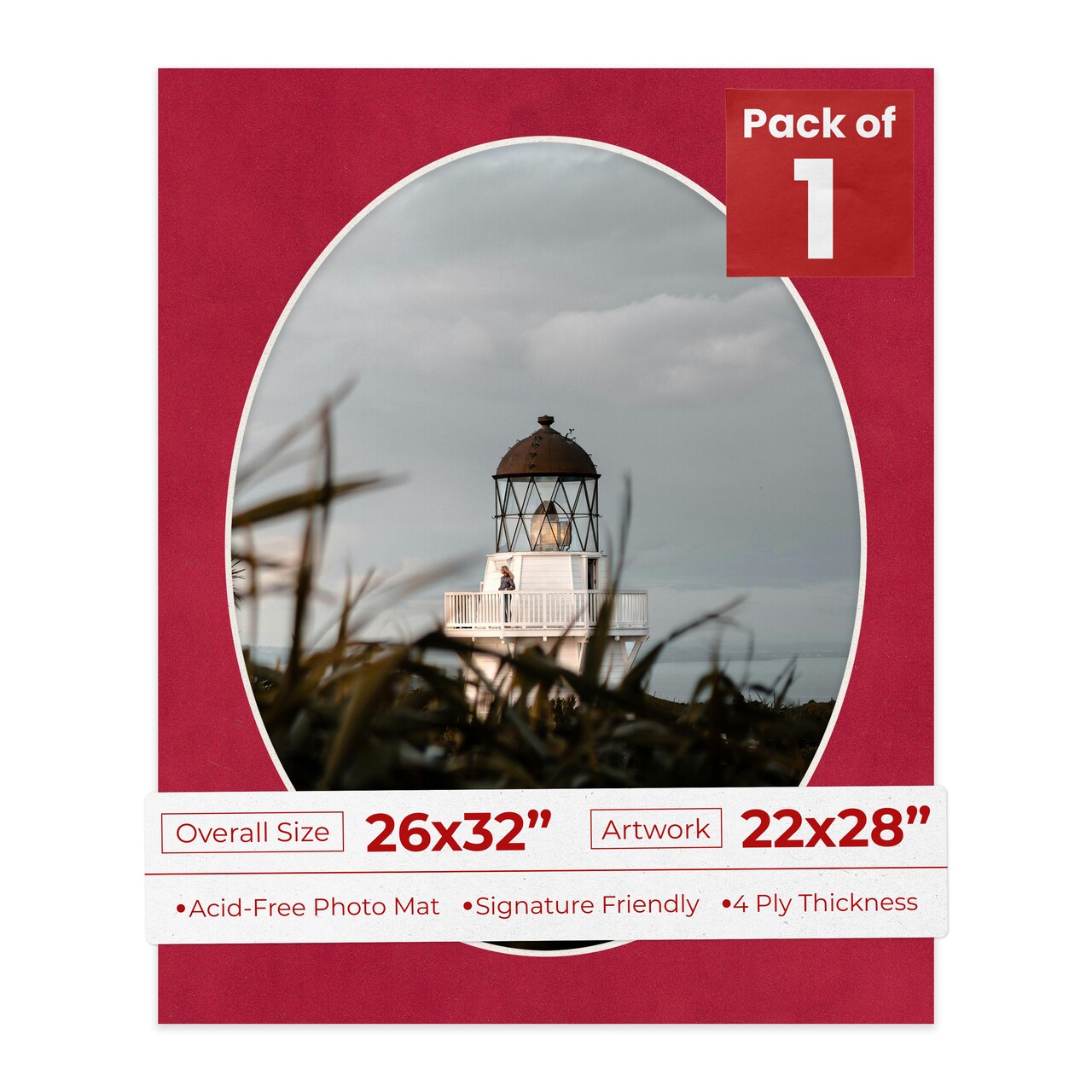 Red Suede Mat Board for 26x32 Frames - Oval Opening for 22x28 Photos